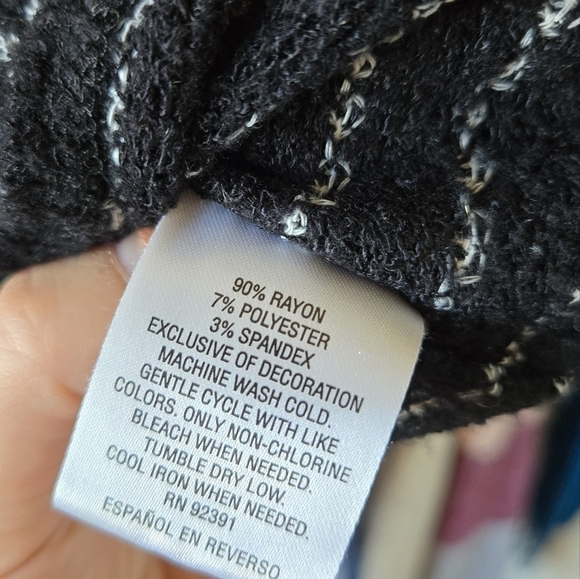 Maison Jules Black Striped Poncho Pullover Knit Sweater Size Small - Picture 5 of 9